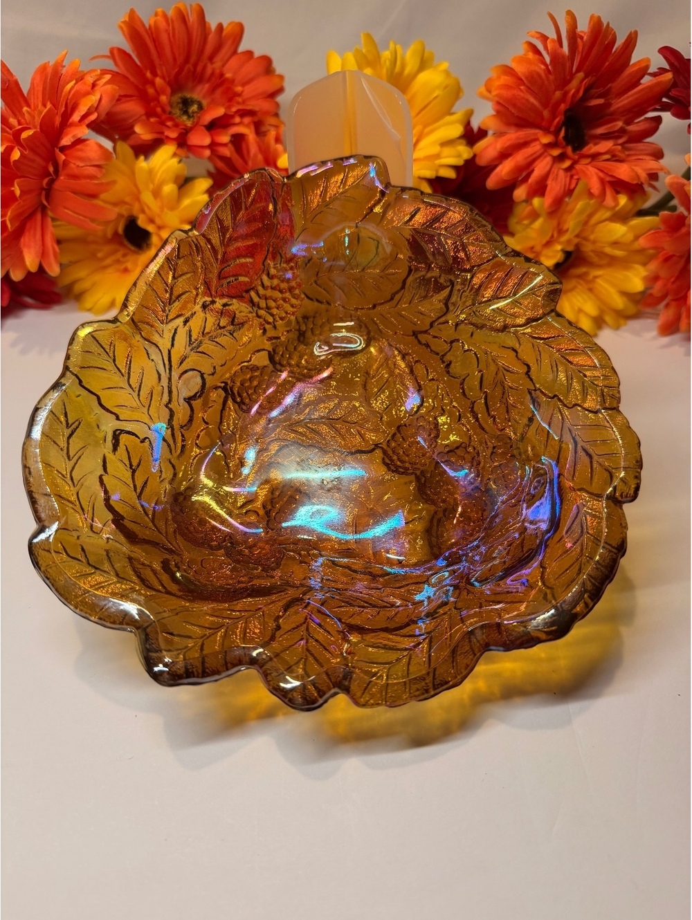 Vintage Indiana Glass Loganberry Iridescent Marigold Carnival Glass Bowl